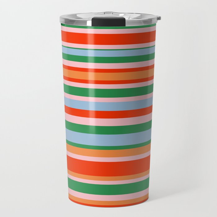 Colorful Stripes in Orange, Green, Pale Pink, and Baby Blue Travel Mug Gallery Image 1