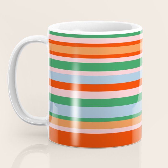 Colorful Stripes in Orange, Green, Pale Pink, and Baby Blue Coffee Mug Gallery Image 3