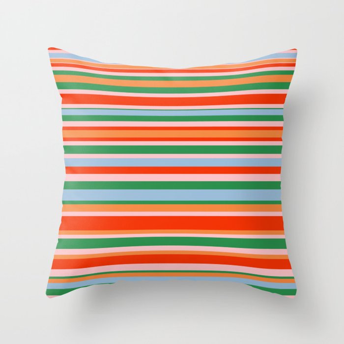 Colorful Stripes in Orange, Green, Pale Pink, and Baby Blue Throw Pillow Gallery Image 6