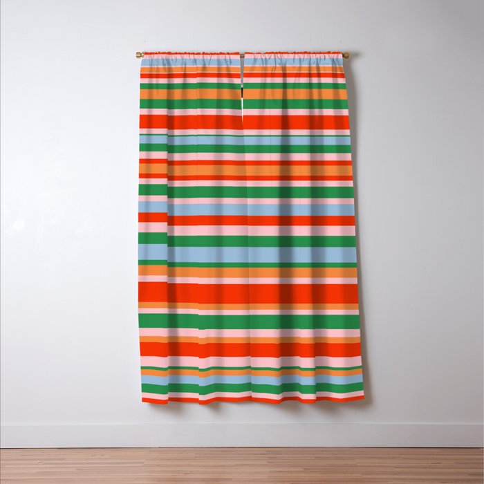 Colorful Stripes in Orange, Green, Pale Pink, and Baby Blue Window Curtain Gallery Image 3