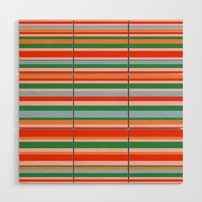 Colorful Stripes in Orange, Green, Pale Pink, and Baby Blue Wood Wall Art Gallery Image 1