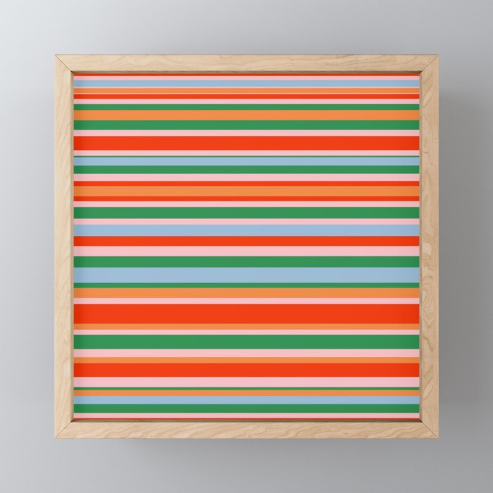 Colorful Stripes in Orange, Green, Pale Pink, and Baby Blue Mini Art Print Gallery Image 1