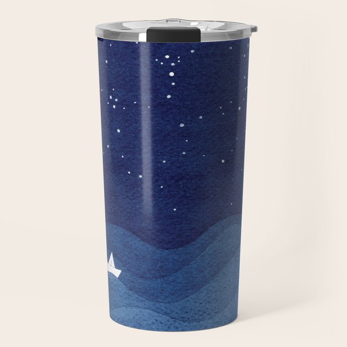 blue ocean waves, sailboat ocean stars Travel Mug Gallery Image 1