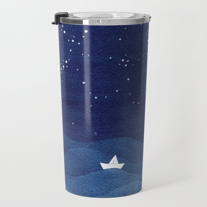 blue ocean waves, sailboat ocean stars Travel Mug Gallery Image 3