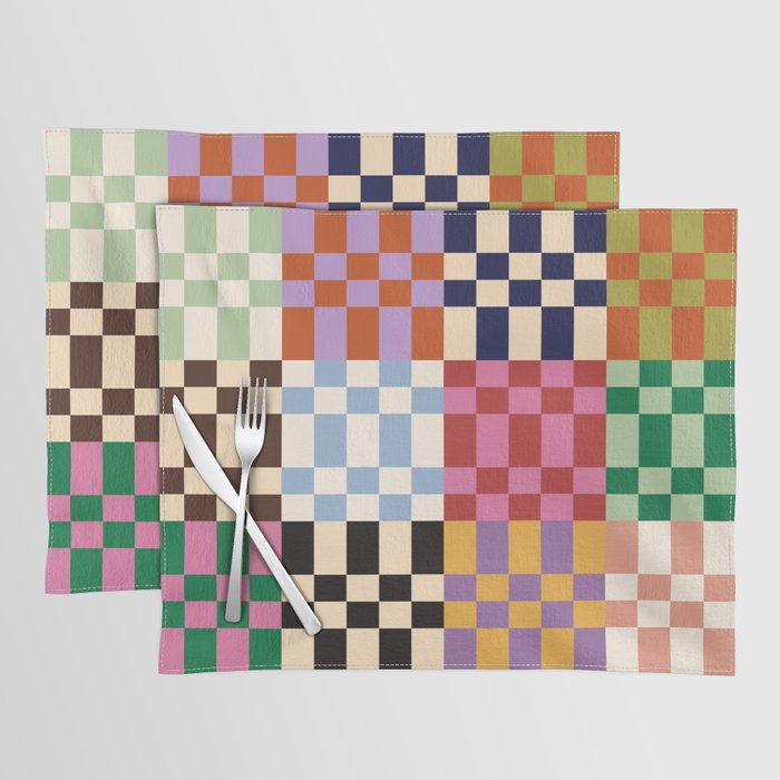 Retro 70s Colorful Patchwork Checkerboard Placemat Gallery Image 1
