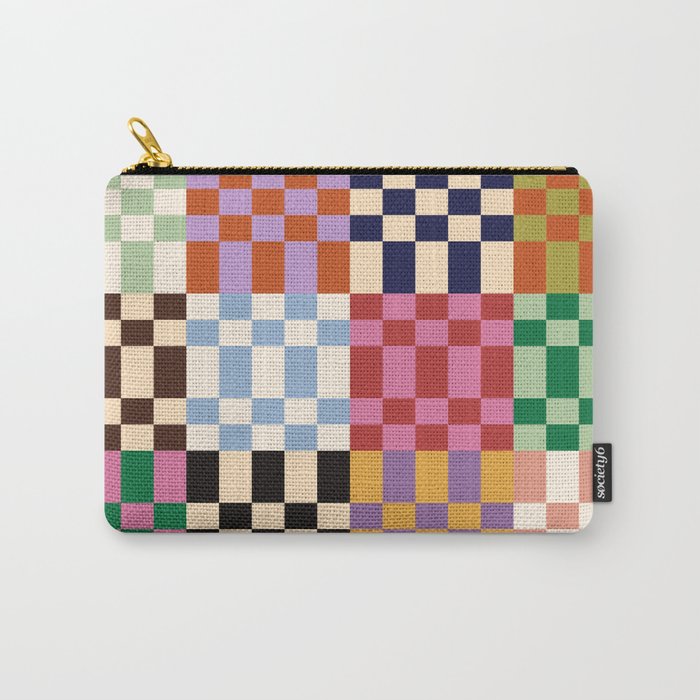 Retro 70s Colorful Patchwork Checkerboard Carry All Pouch Gallery Image 1