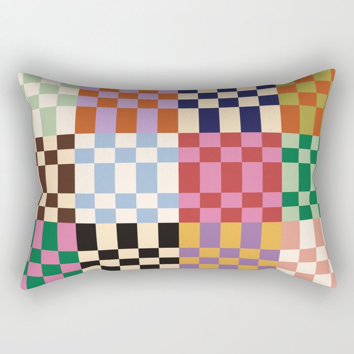 Retro 70s Colorful Patchwork Checkerboard Rectangular Pillow Gallery Image 2