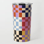 Retro 70s Colorful Patchwork Checkerboard Travel Mug Gallery Image 1