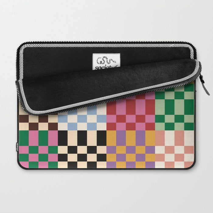 Retro 70s Colorful Patchwork Checkerboard Laptop Sleeve Gallery Image 2