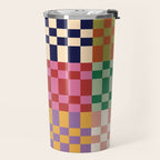 Retro 70s Colorful Patchwork Checkerboard Travel Mug Gallery Image 2