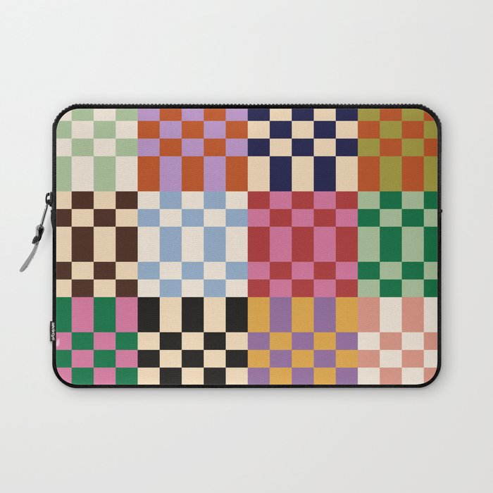 Retro 70s Colorful Patchwork Checkerboard Laptop Sleeve Gallery Image 1