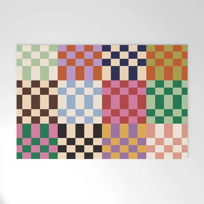 Retro 70s Colorful Patchwork Checkerboard Welcome Mat Gallery Image 1