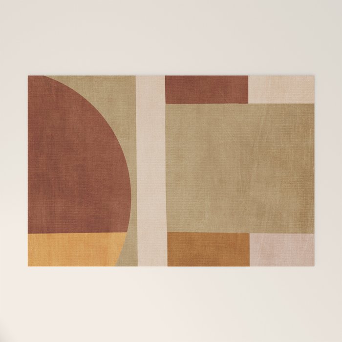 Modern Geometric Terra Beige Mustard Abstract Welcome Mat Gallery Image 1