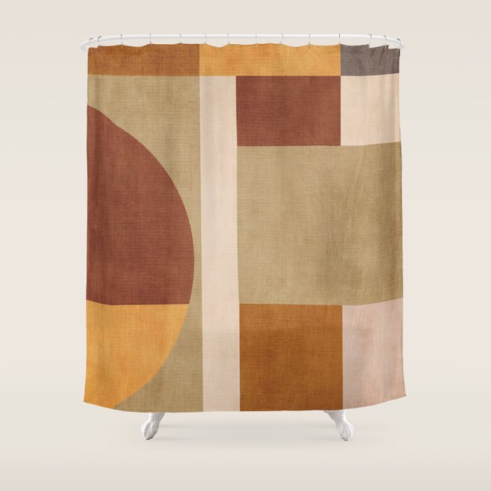 Modern Geometric Terra Beige Mustard Abstract Shower Curtain Gallery Image 1