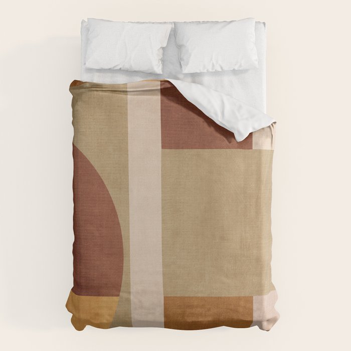 Modern Geometric Terra Beige Mustard Abstract Duvet Cover Gallery Image 1