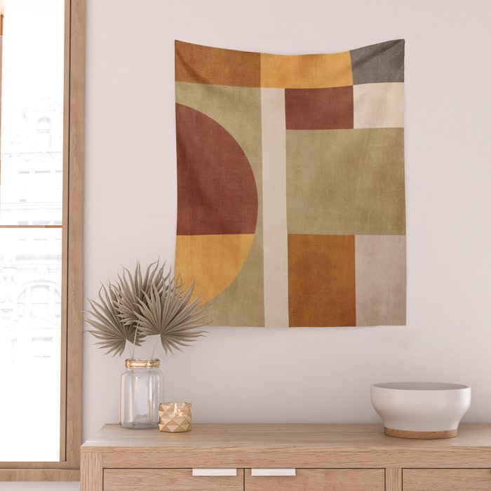 Modern Geometric Terra Beige Mustard Abstract Wall Tapestry Gallery Image 2