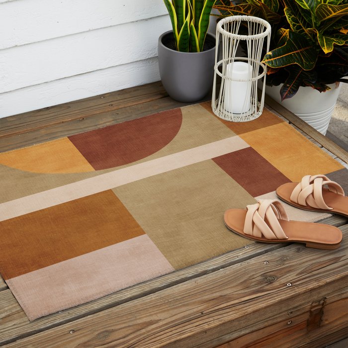 Modern Geometric Terra Beige Mustard Abstract Outdoor Rug Gallery Image 2