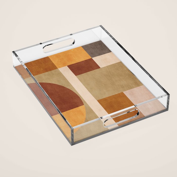 Modern Geometric Terra Beige Mustard Abstract Acrylic Tray Gallery Image 1