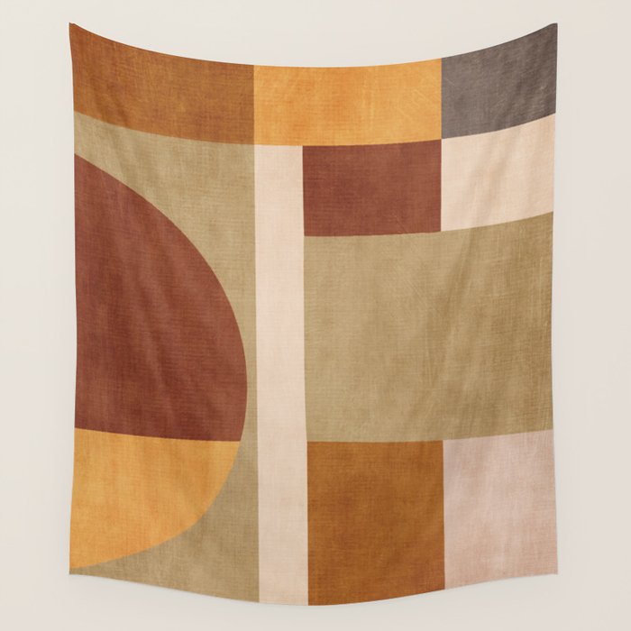 Modern Geometric Terra Beige Mustard Abstract Wall Tapestry Gallery Image 4
