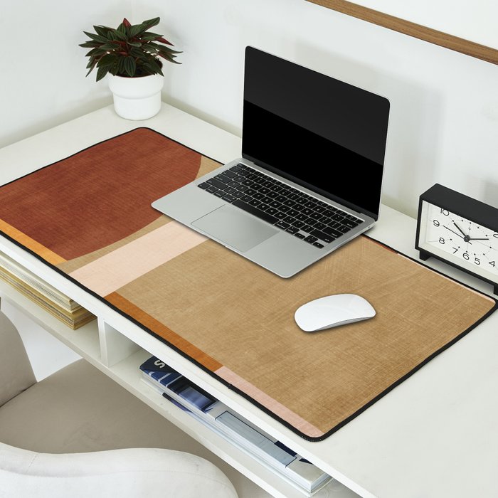 Modern Geometric Terra Beige Mustard Abstract Desk Mat Gallery Image 2