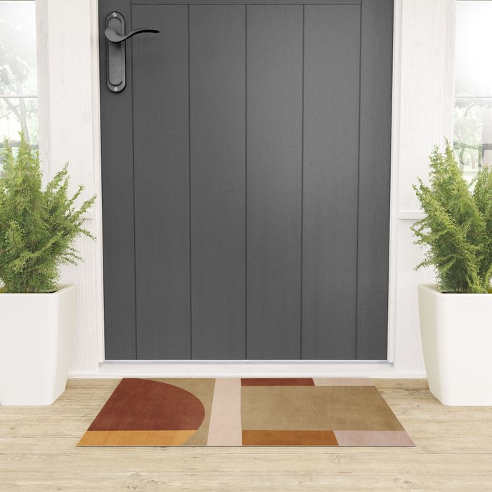 Modern Geometric Terra Beige Mustard Abstract Welcome Mat Gallery Image 3