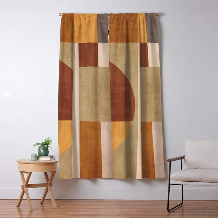 Modern Geometric Terra Beige Mustard Abstract Window Curtain Gallery Image 5