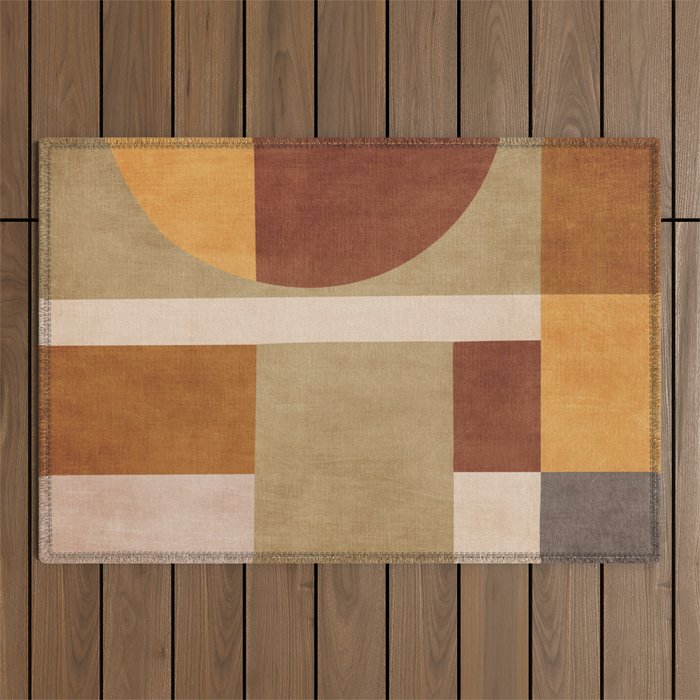 Modern Geometric Terra Beige Mustard Abstract Outdoor Rug Gallery Image 1