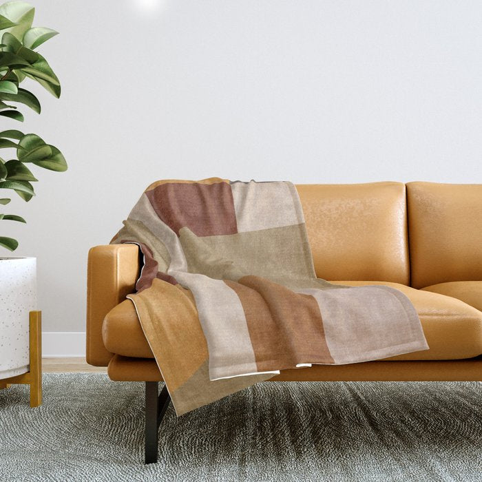 Modern Geometric Terra Beige Mustard Abstract Throw Blanket Gallery Image 1