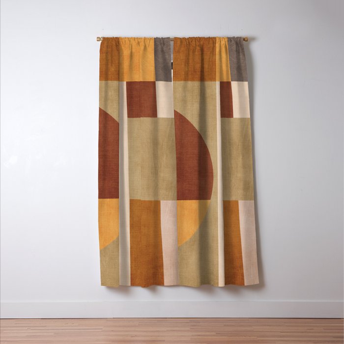 Modern Geometric Terra Beige Mustard Abstract Window Curtain Gallery Image 3