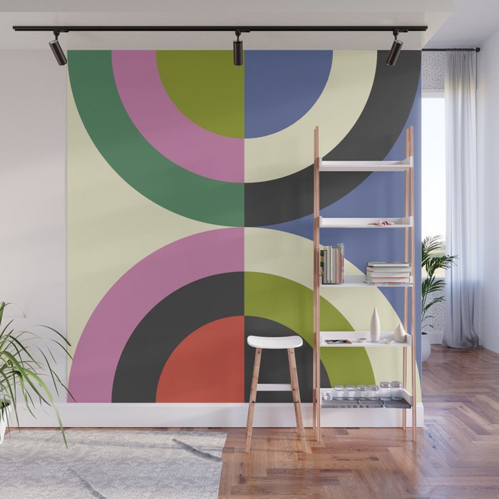 abstract mid mod retro with pink 3 Wall Mural Gallery Image 1