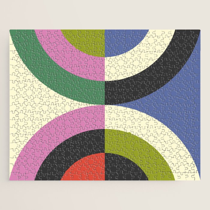abstract mid mod retro with pink 3 Jigsaw Puzzle Gallery Image 1