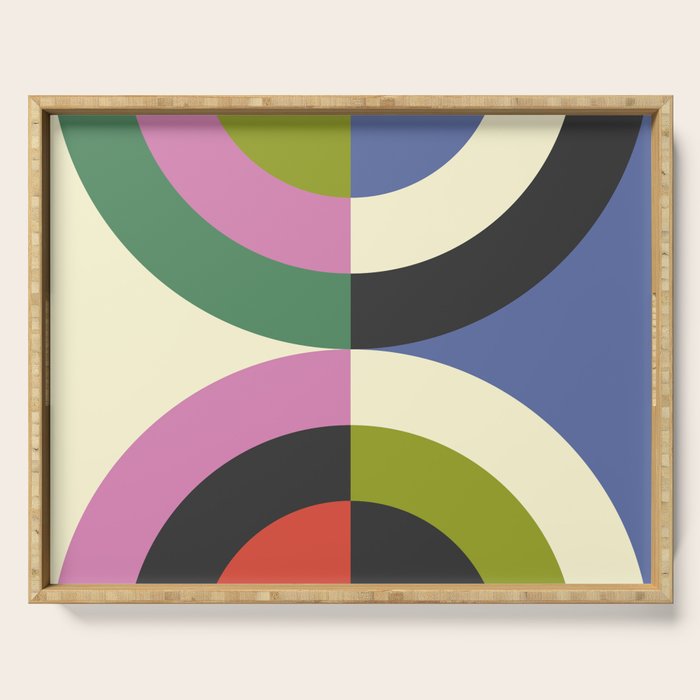 abstract mid mod retro with pink 3 Serving Tray Gallery Image 1