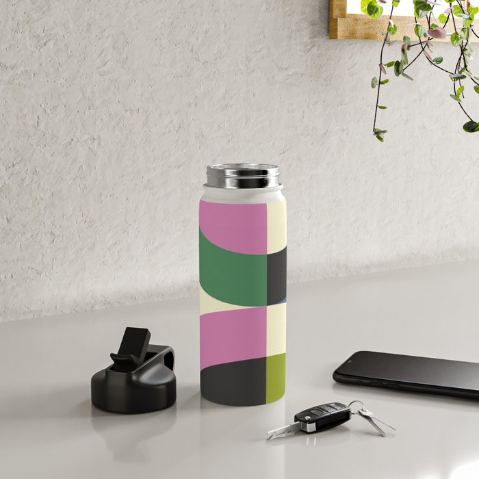 abstract mid mod retro with pink 3 Water Bottle Gallery Image 4