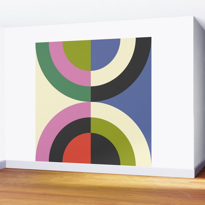 abstract mid mod retro with pink 3 Wall Mural Gallery Image 2