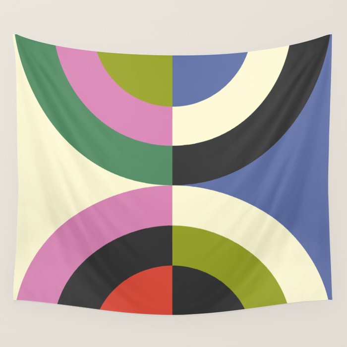 abstract mid mod retro with pink 3 Wall Tapestry Gallery Image 1