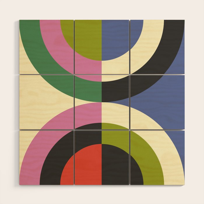 abstract mid mod retro with pink 3 Wood Wall Art Gallery Image 1