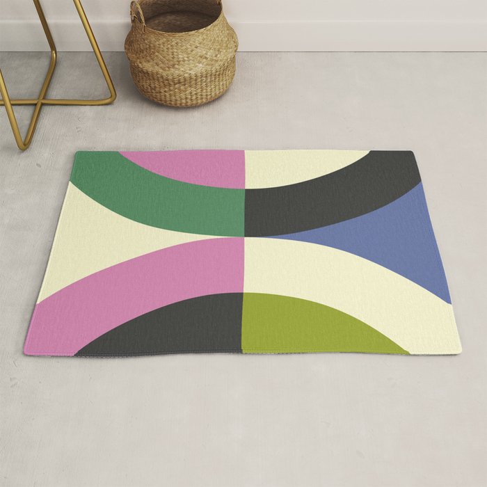 abstract mid mod retro with pink 3 Rug Gallery Image 1