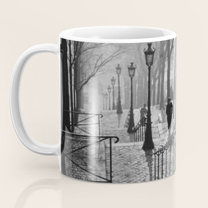 Sacre Coeur, Montmartre, Paris, France Stairs black and white photograph / black and white photography Coffee Mug Gallery Image 3