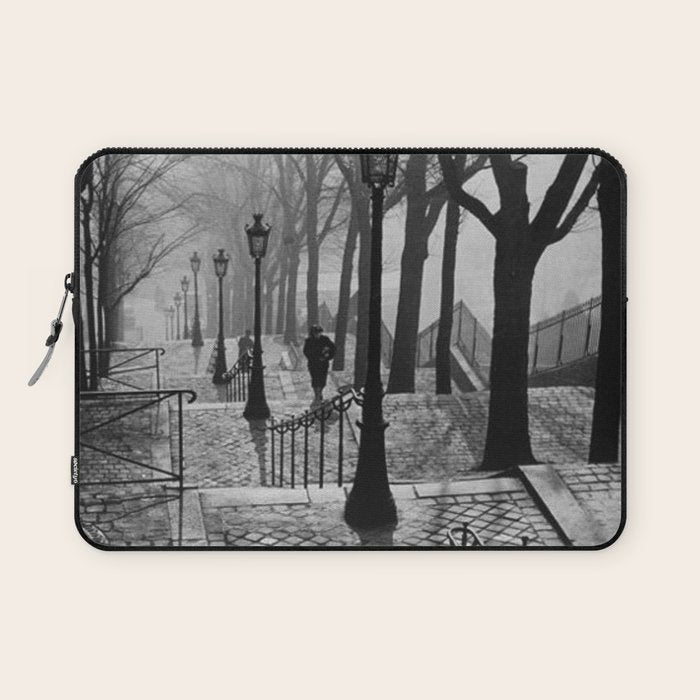 Sacre Coeur, Montmartre, Paris, France Stairs black and white photograph / black and white photography Laptop Sleeve Gallery Image 1