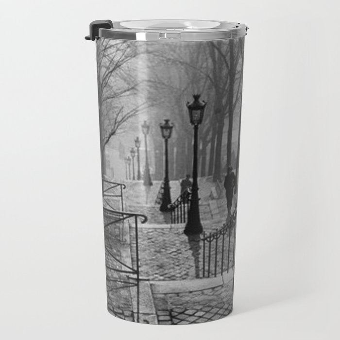 Sacre Coeur, Montmartre, Paris, France Stairs black and white photograph / black and white photography Travel Mug Gallery Image 3