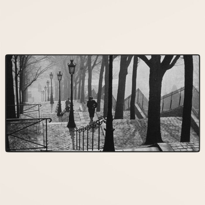 Sacre Coeur, Montmartre, Paris, France Stairs black and white photograph / black and white photography Desk Mat Gallery Image 3