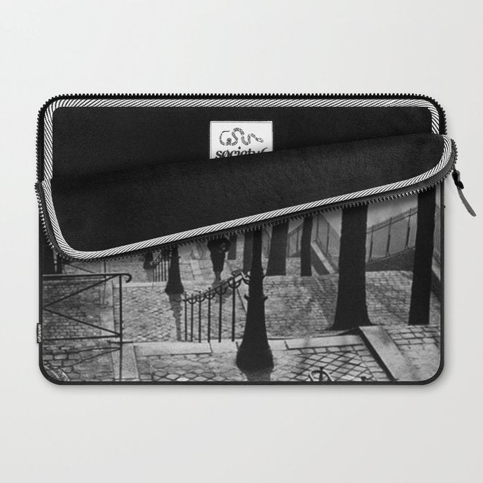 Sacre Coeur, Montmartre, Paris, France Stairs black and white photograph / black and white photography Laptop Sleeve Gallery Image 2