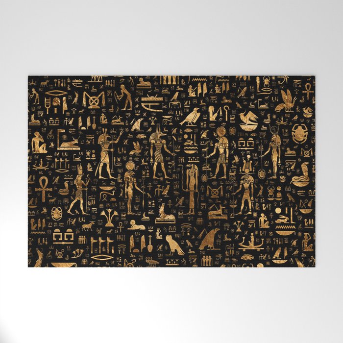 Ancient Egyptian Hieroglyphics Obsidian Copper Welcome Mat Gallery Image 1