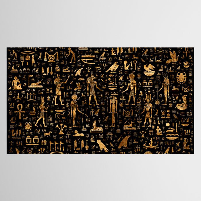 Ancient Egyptian Hieroglyphics Obsidian Copper Tablecloth Gallery Image 2