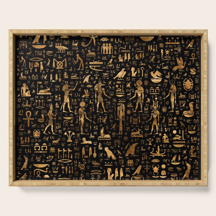 Ancient Egyptian Hieroglyphics Obsidian Copper Serving Tray Gallery Image 1