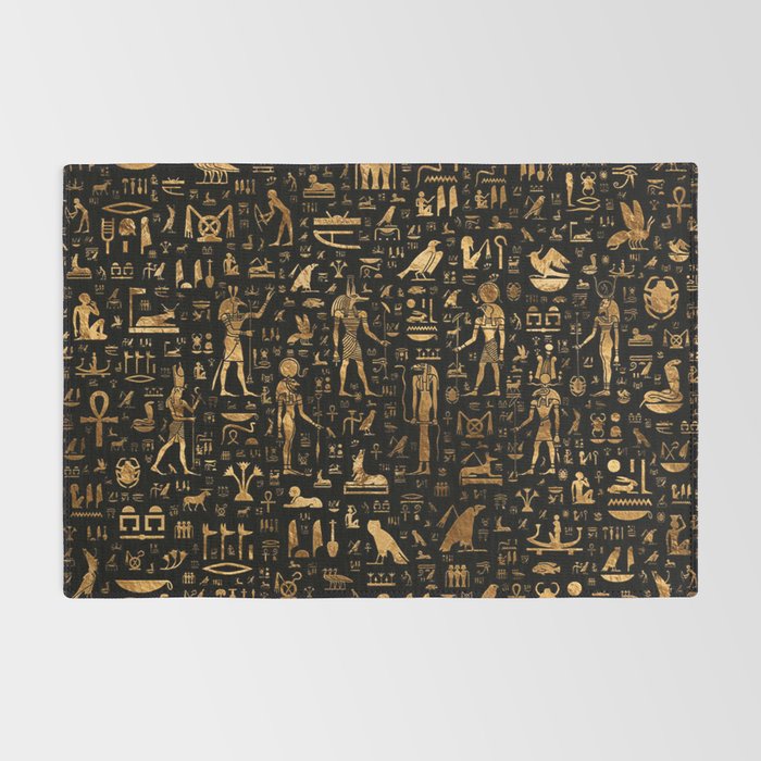 Ancient Egyptian Hieroglyphics Obsidian Copper Rug Gallery Image 2