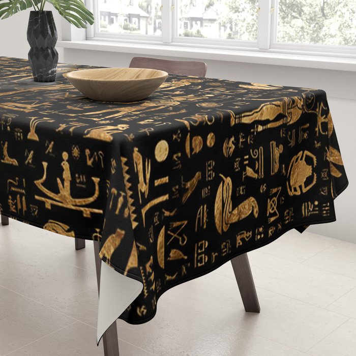 Ancient Egyptian Hieroglyphics Obsidian Copper Tablecloth Gallery Image 3
