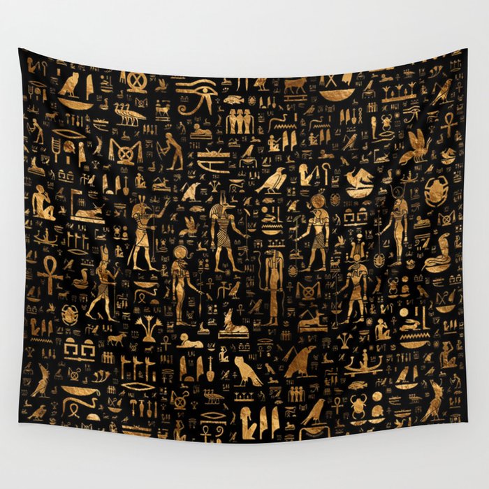Ancient Egyptian Hieroglyphics Obsidian Copper Wall Tapestry Gallery Image 4