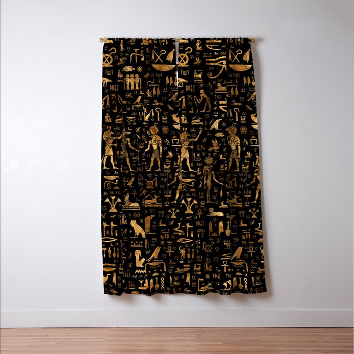 Ancient Egyptian Hieroglyphics Obsidian Copper Window Curtain Gallery Image 3