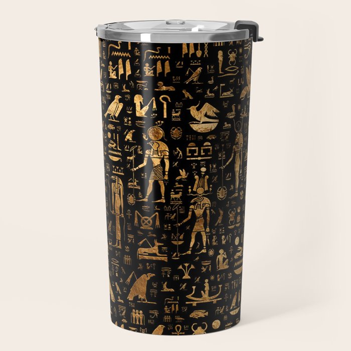 Ancient Egyptian Hieroglyphics Obsidian Copper Travel Mug Gallery Image 2